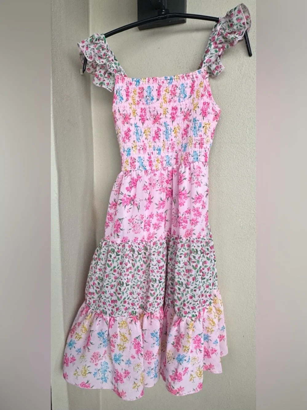 Chenault/Pink & Violet Girls Sundress Multicolor Floral 100% Polyester Size 9/10